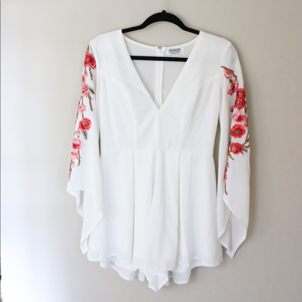 White Romper w/ Flower Embroidery - Size 10